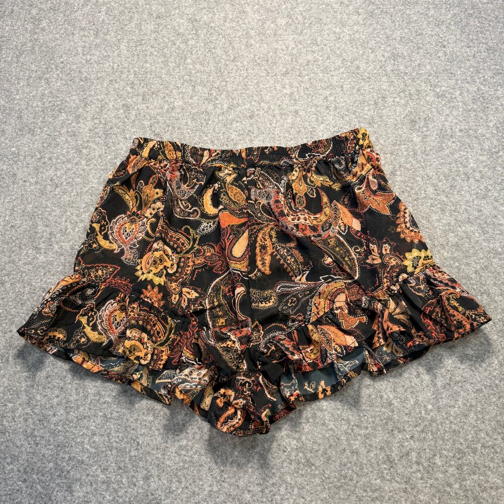 Women's Nasty Gal SHEER Black Paisley Ruffle Hem Shorts Size‎ 8 NEW - Picture 5 of 7